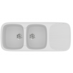 Νεροχύτης Ένθετος Γρανιτένιος Συνθετικός Sanitec Classic 300 (116x50) με 2 Ίσες Γούρνες Granite White